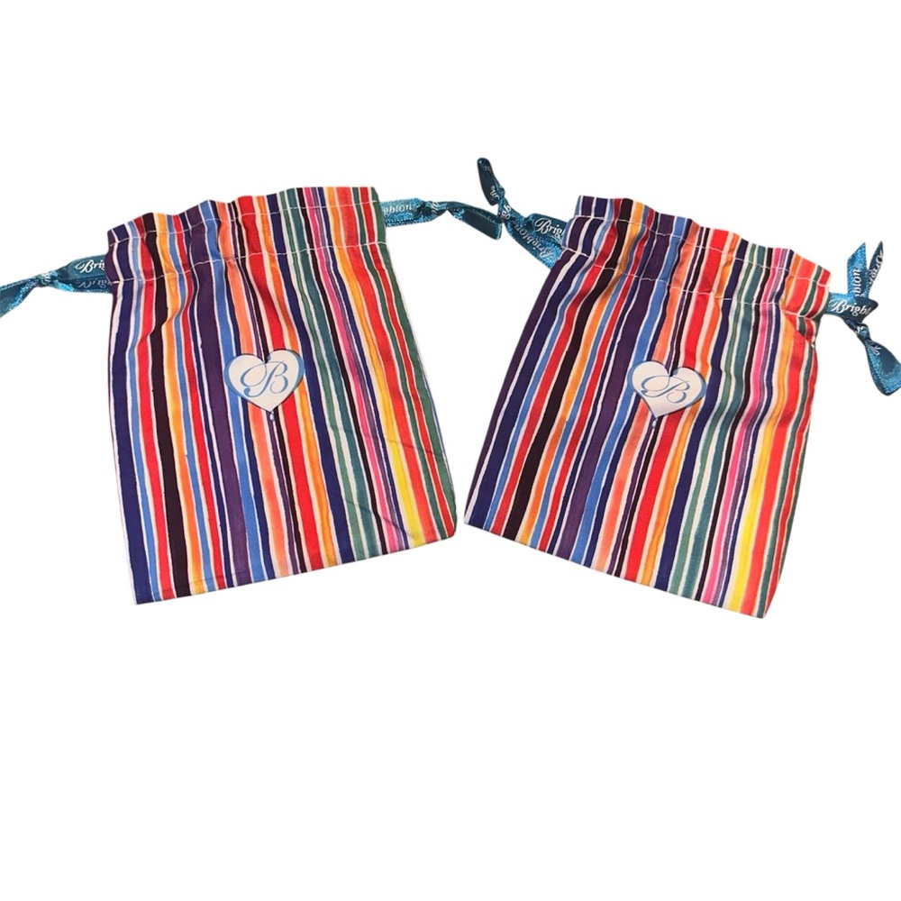 Brighton Jewelry Trinket Fabric Pouch Bag Multicolored Stripes Set of 2